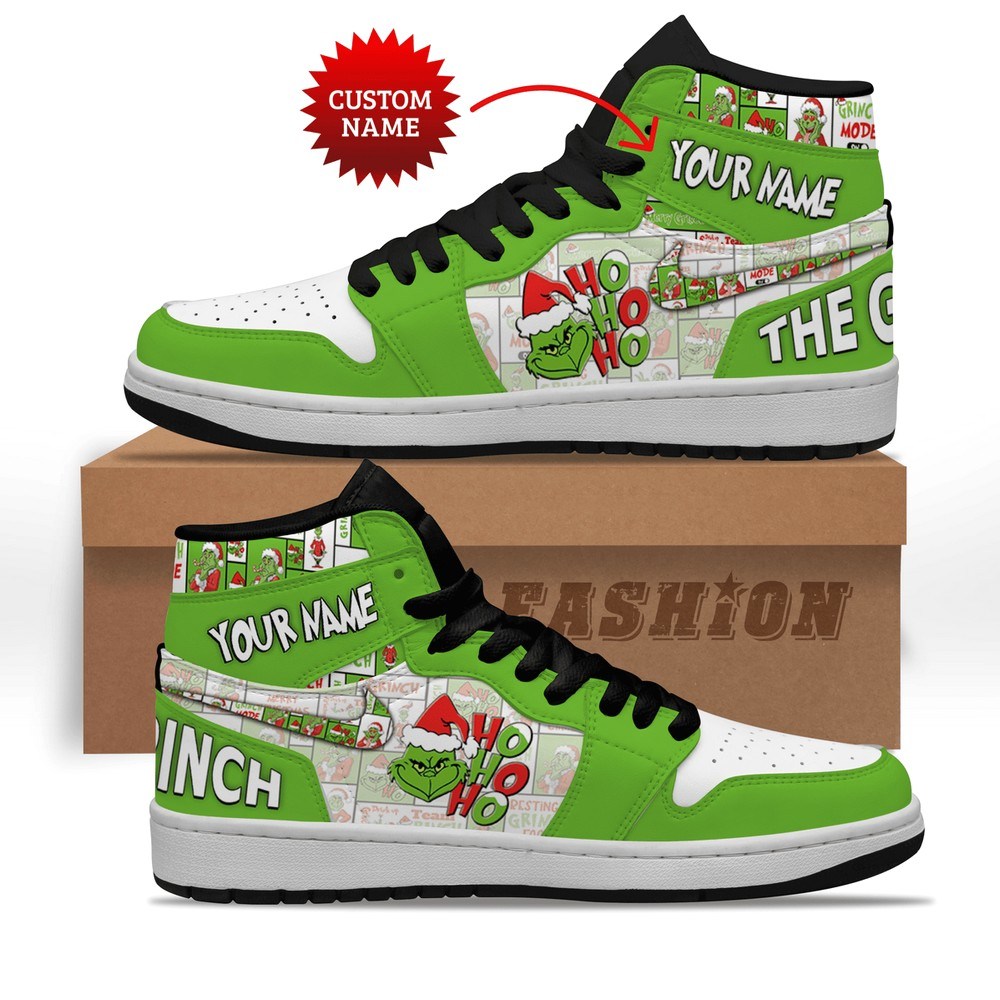 The Grinch Green Custom Name Christmas AJ 1 Shoes - Shoesmates The Grinch Green Custom Name Christmas AJ 1 Shoes - Sneakatelier Sneakatelier